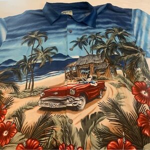 Mens Hawaiin Big Dog Shirt!Colorful Big Dog, Sports Car Beach-Ocean Short Sleeve